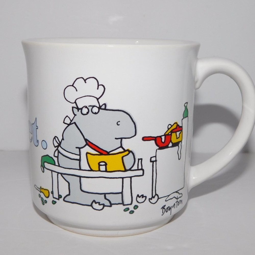 NEVER SAY DIET Coffee Mug Vintage Sandra Boynton Hippo Chef